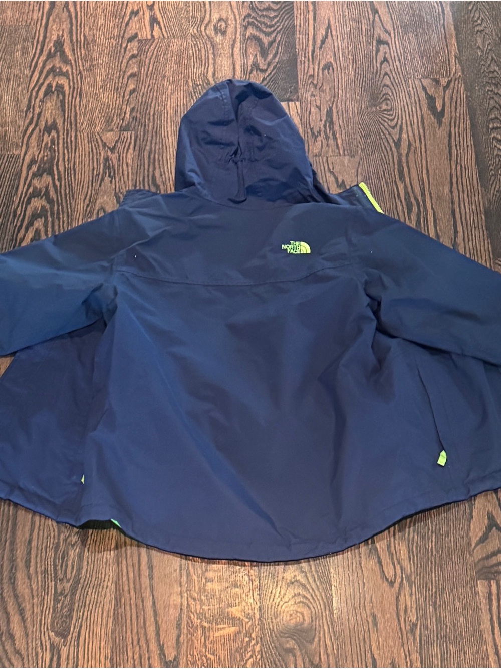 The North Face Kids Navy Rain Jacket with Lime Accents